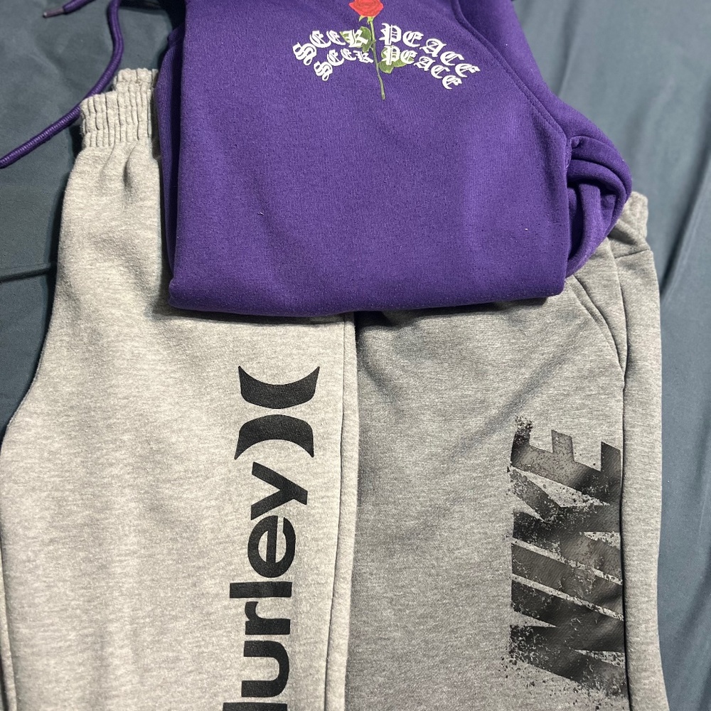 LIKE NEW! 2 Boys large joggers, 1 small men’s hoodie